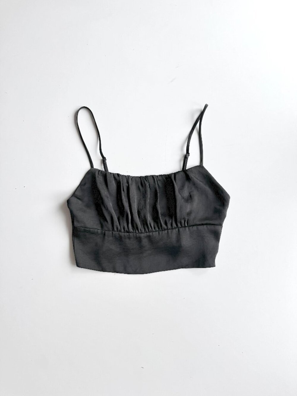 Aritzia WILFRED Sonnet Black Satin Cropped Cropped Bustier Tank Top, Size XS